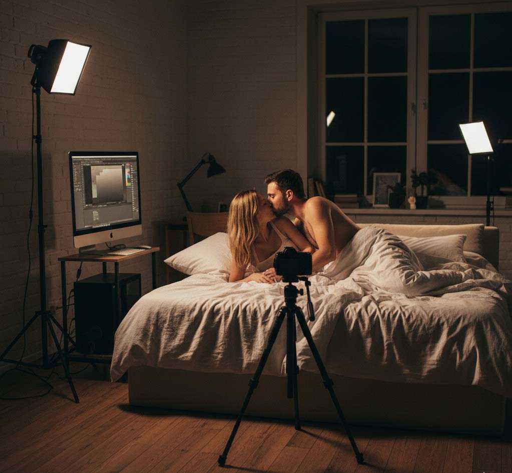 Couple performing to a web cam audience