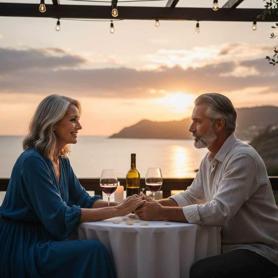 A romantic date over a glass of wine